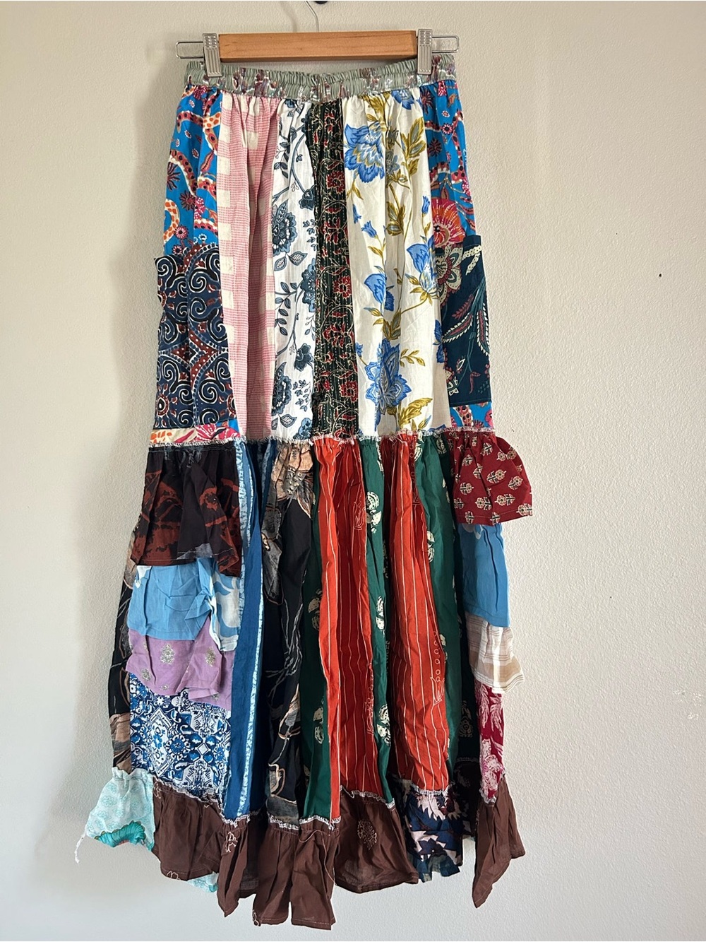 Boho Patchwork Wide Leg Pants Ruffle Hem one Size NWOT - Picture 3 of 3